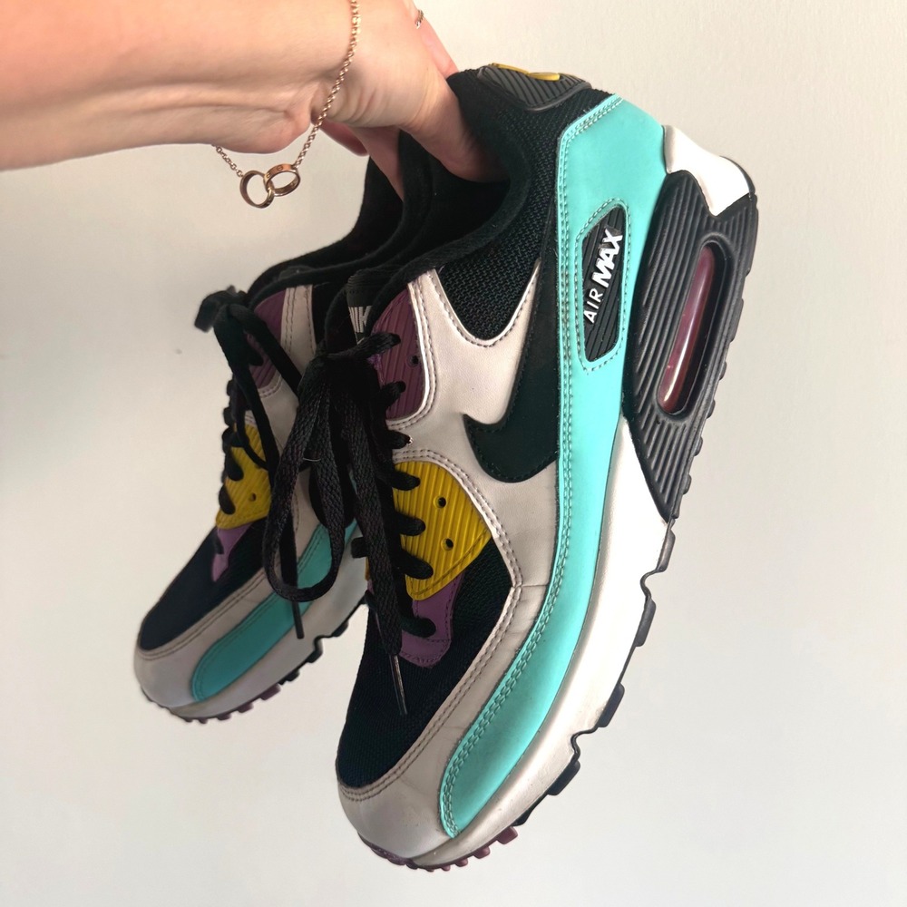 Nike Air Max 90 Sneakers Black Bright Violet Teal Purple AJ1285-024 Mens 8.5